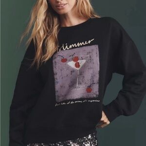 Anthropologie Maeve Black Sweatshirt with Graphic Design XS. NWOT